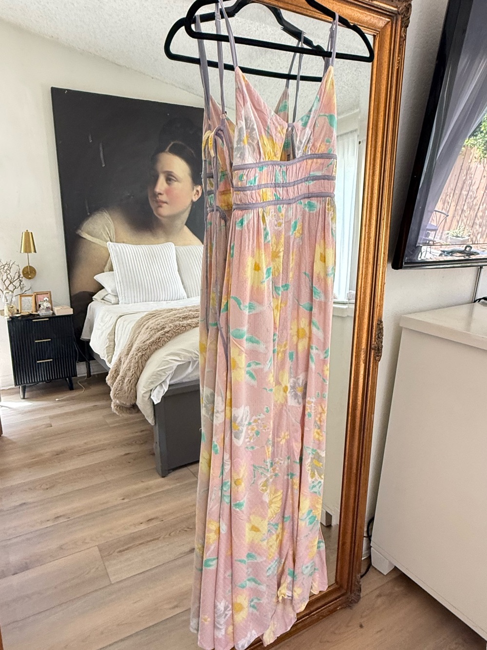 Free People Pink Floral Maxi Dress with Yellow and Mint Accents